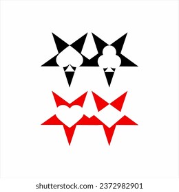 Pentagram star logo design with black and red poker card symbols.