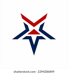 Pentagram star logo design with down arrow and triangle.