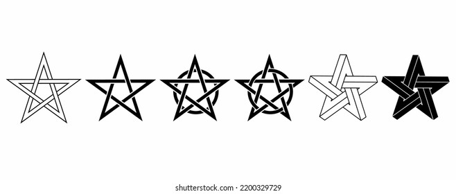 pentagram stars icon set isolated on white background, collection of pentagram stars with different style