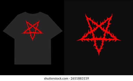 Pentagram symbol in sharp tribal metal style, evoking dark and aggressive energy. Perfect for t-shirt prints, stickers, and underground posters