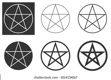 Pentagram vector icon in different variants. Isolated vector illustrations isolated on a white background and a variant of a white illustration on a dark background. EPS illustration.