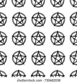 Pentagram vector seamless pattern. Halloween object design isolated element. Hand drawn vector sketch doodle graphic illustration. Halloween wallpaper, party,holiday,cloth,print,icon,logo,paper,decor.