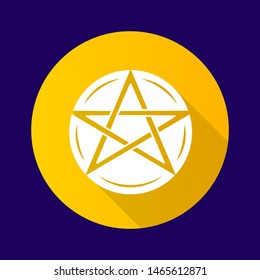 Pentagram yellow flat design long shadow glyph icon. Occult ritual pentacle. Devil star. Satanic cult, wiccan & pagan symbol. Witchcraft, esoteric and diabolic sign. Vector silhouette illustration