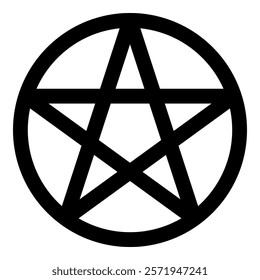 Pentakl Neopagan Wicca Pentacle Neo paganism sign five pointed star in circle inside round Pentagram magic symbol icon black color vector illustration image flat style