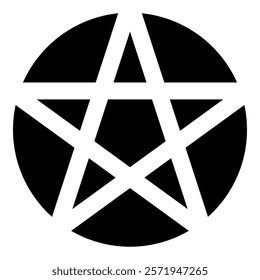 Pentakl Neopagan Wicca Pentacle Neo paganism sign five pointed star in circle inside round Pentagram magic symbol icon black color vector illustration image flat style