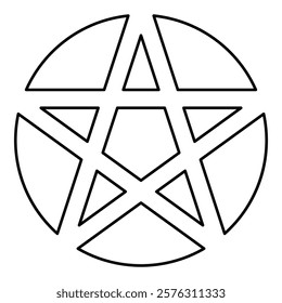 Pentakl Neopagan Wicca Pentacle Neo paganism sign five pointed star in circle inside round Pentagram magic symbol contour outline line icon black color vector illustration image thin flat style