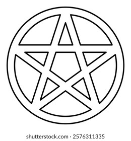 Pentakl Neopagan Wicca Pentacle Neo paganism sign five pointed star in circle inside round Pentagram magic symbol contour outline line icon black color vector illustration image thin flat style