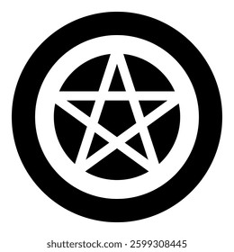 Pentakl Neopagan Wicca Pentacle Neo paganism sign five pointed star in circle inside round Pentagram magic symbol icon in circle round black color vector illustration image solid outline style simple