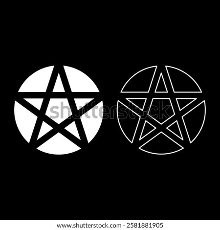 Pentakl Neopagan Wicca Pentacle Neo paganism sign five pointed star in circle inside round Pentagram magic symbol set icon white color vector illustration image solid fill outline contour line thin 