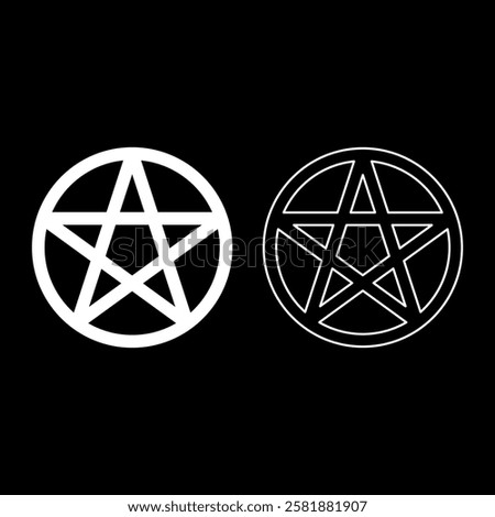 Pentakl Neopagan Wicca Pentacle Neo paganism sign five pointed star in circle inside round Pentagram magic symbol set icon white color vector illustration image solid fill outline contour line thin 