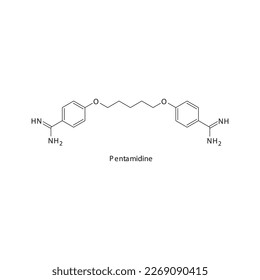 Pentamidine flat skeletal molecular structure Antiparasitic drug used in leishmaniasis infection treatment. Vector illustration.