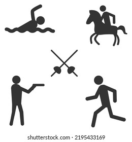 Pentathlon icon. Flat style vector illustration isolated on white background