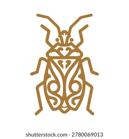 Pentatomoidea insect icon featuring decorative ornate lines in a symmetrical artistic style for graphic design projects