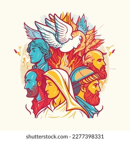 pentecost in colorful vintage style  illustration