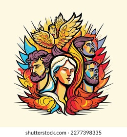 pentecost in colorful vintage style  illustration