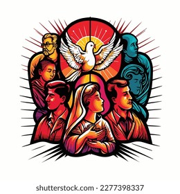 pentecost in colorful vintage style  illustration