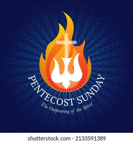 Pentecost day with dove in tongues fire. Vector illustration 