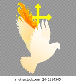 Pentecost dove with fire flames illustration on transparent background