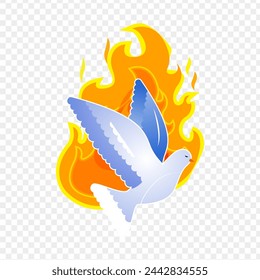 Pentecost dove with fire flames illustration on transparent background