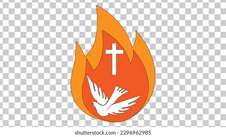 Pentecost illustration of the holy spirit in the form of a white dove for Christian celebration on transparent background. 