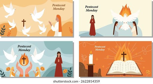 Pentecostes Segunda-feira Espírito Santo Vetor Ilustração Set