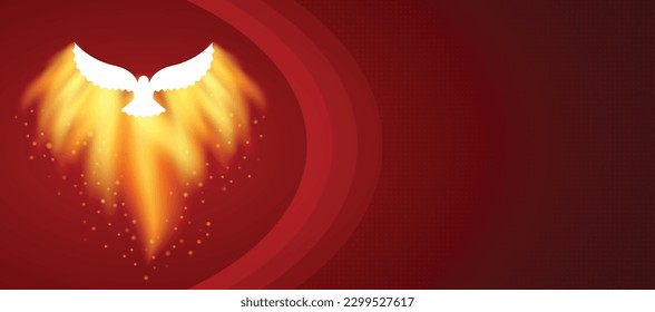 Pentecost Sunday Christian holiday Abstract Banner. Whit Sunday or Whitsun Vector Illustration. Holy spirit or Holy Ghost. Copy Space Horizontal poster. Website header, social media post, Prayer card