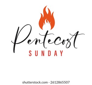 Pentecost Sunday creative banner design with lettering and flame. Come holy spirit poster concept with typography and tongues of fire icon. Vector illustration