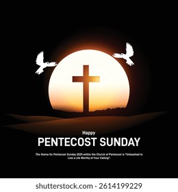 Pentecost Sunday creative banner, poster, social media post, postcard, background, backdrop, template, greetings card, web banner, cover design etc. The power of the Holy Spirit.