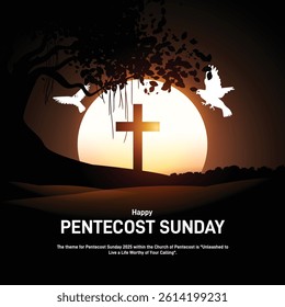 Pentecost Sunday creative banner, poster, social media post, postcard, background, backdrop, template, greetings card, web banner, cover design etc. The power of the Holy Spirit.