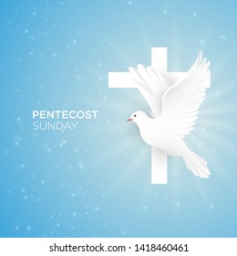 Pentecost Sunday with dove and cross vector illustration