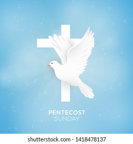 Pentecost Sunday with dove and cross vector illustration