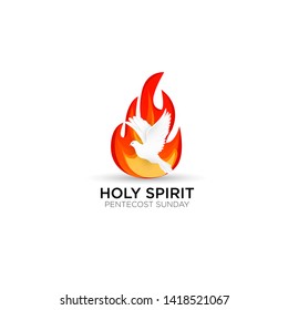 Pentecost Sunday with dove and fire vector illustration