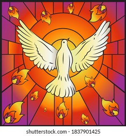 Pentecost Sunday Dove With Flames Vector Illustration