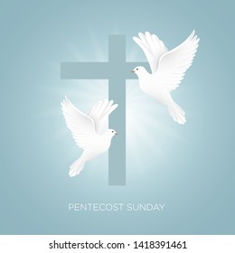 Pentecost Sunday with doves and crosses vector illustration