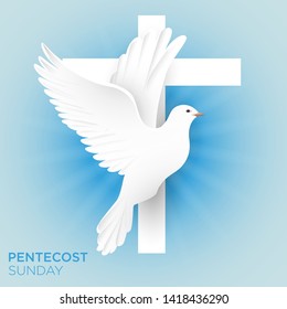 Pentecost Sunday with doves and crosses vector illustration