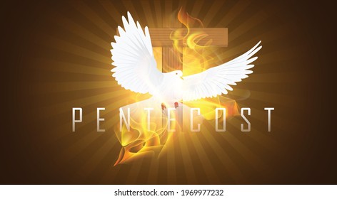 Pentecost Sunday With Flame And Holy Spirit Dove, Catholics And Christians Religious Culture Holiday