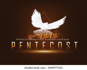 Pentecost Sunday with flame and holy spirit dove, Catholics and Christians Religious culture holiday