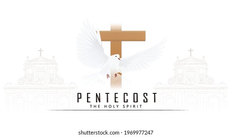 Pentecost Sunday with flame and holy spirit dove, Catholics and Christians Religious culture holiday