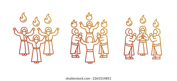 Pentecost sunday gradient linear vector icons set. Religious holiday. Early christianity. Tongues of holy fire. Thin line contour symbol designs bundle. Isolated outline illustrations collection
