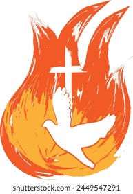 Domingo de Pentecostés. Fuego del Espíritu Santo. Ven Espíritu Santo. Uso como póster, Anuncio, tarjeta, volante o camiseta