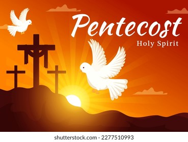 Pentecost Sunday Illustration with Flame and Holy Spirit Dove in Catholics or Christians Religious Culture Holiday Flat Cartoon Hand Drawn Templates