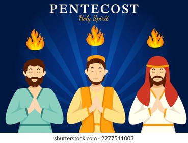 Pentecost Sunday Illustration with Flame and Holy Spirit Dove in Catholics or Christians Religious Culture Holiday Flat Cartoon Hand Drawn Templates