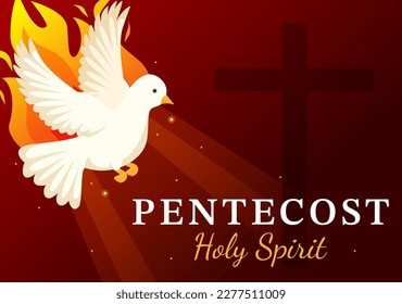 Pentecost Sunday Illustration with Flame and Holy Spirit Dove in Catholics or Christians Religious Culture Holiday Flat Cartoon Hand Drawn Templates