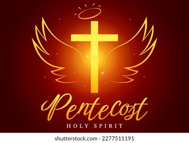 Pentecost Sunday Illustration with Flame and Holy Spirit Dove in Catholics or Christians Religious Culture Holiday Flat Cartoon Hand Drawn Templates