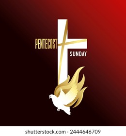 Pentecost Sunday, Jesus cross and dove christian shirt design. Holy Spirit logo banner design. Vector illustration