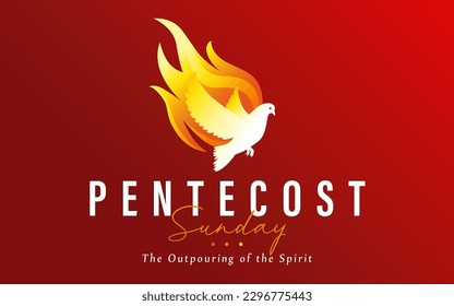 Pentecost Sunday - The Outpouring of the Spirit, dove in flame. Holy Spirit dove and fire, design for poster of worship or invitation. Vector illustration