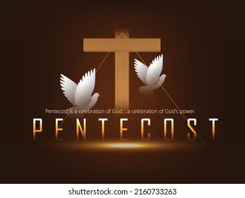 Pentecost Sunday poster with dove Holy Spirit in flame