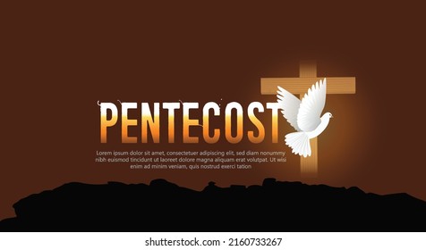 Pentecost Sunday poster with dove Holy Spirit in flame