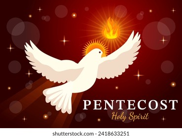 Pentecost Sunday Vector Illustration with Flame and Holy Spirit Dove in Catholics or Christians Religious Culture Holiday Flat Cartoon Background
