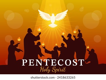 Pentecost Sunday Vector Illustration with Flame and Holy Spirit Dove in Catholics or Christians Religious Culture Holiday Flat Cartoon Background
